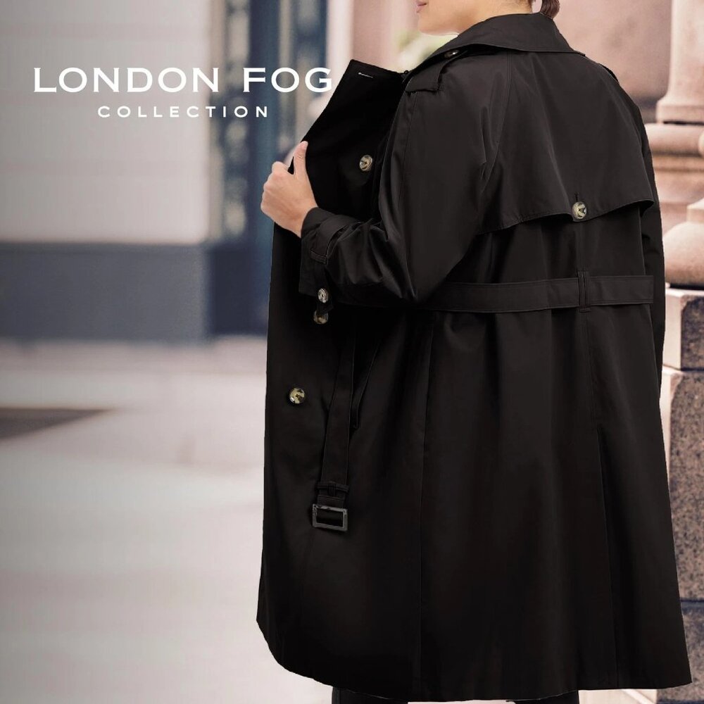 London Fog Women's Double Breasted Trench Coat w/ Belt Black Large L NEW - Picture 4 of 11